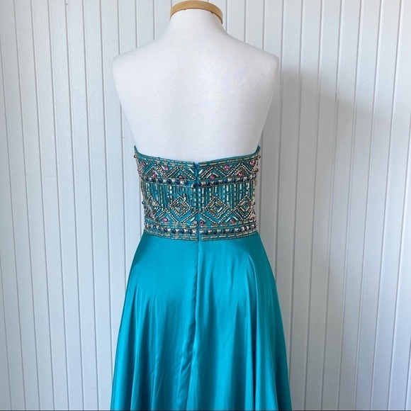 NWOT Mac Duggal Teal Beaded Strapless Long Gown Dress Formal Size 10 - Picture 13 of 16